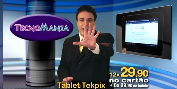 Uma imagem mostrando um comercial da TecnoMania, a mesma que vendia a câmera TekPix
